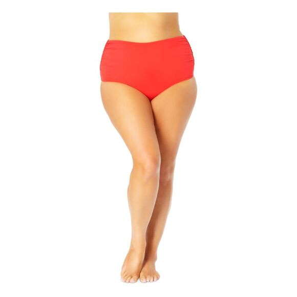 ANNE COLE Women's Red Stretch Ruched Lined High Waisted Swimsuit Bottom 16W - Picture 1 of 1